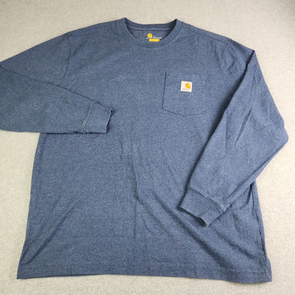 Carhartt T-Shirt Mens Large Blue Heathered Cotton Single Pocket Original‎ Fit